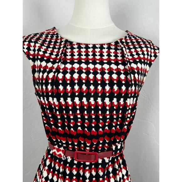 RETRO-STYLE RED WHITE AND BLACK MIDI KNIT DRESS (Women Size: 6) - Picture 2 of 15